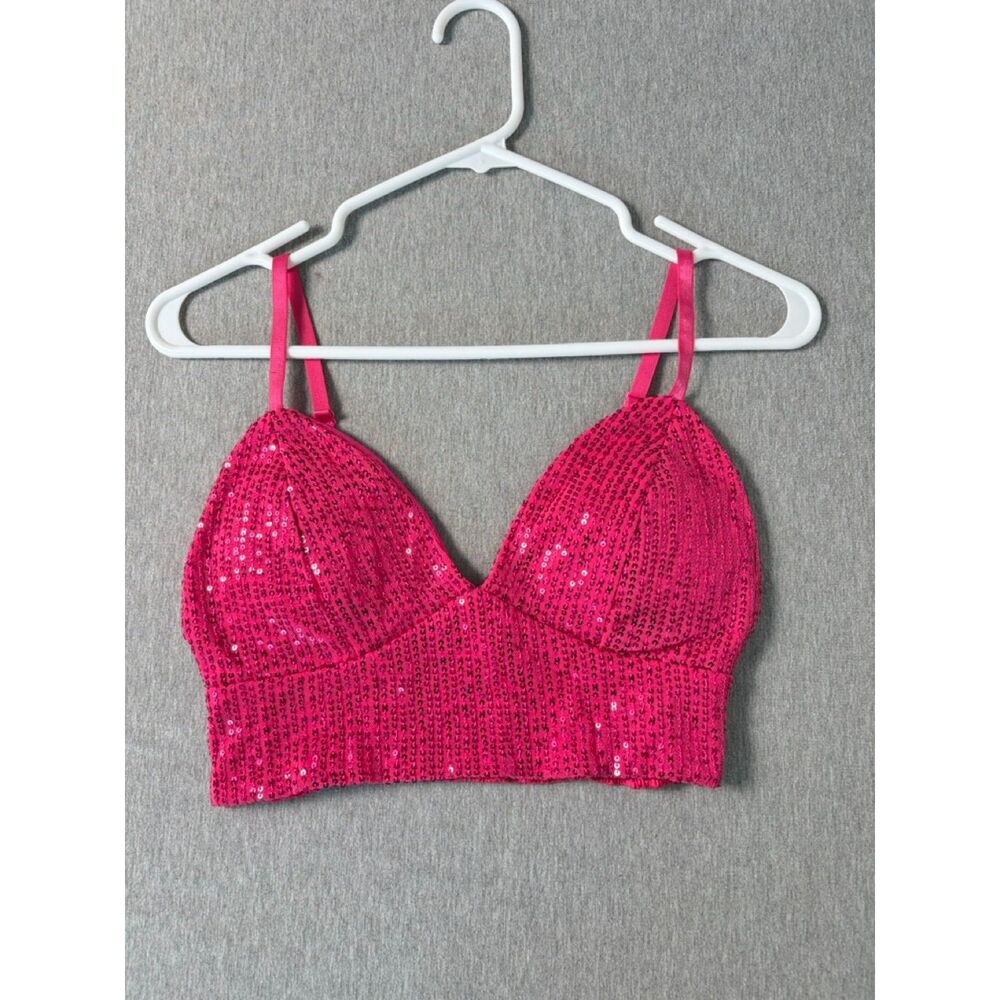 Shop by Edimar Kimberly Fuchsia Sequin Crop Top Med Pink Smocked Barbiecore